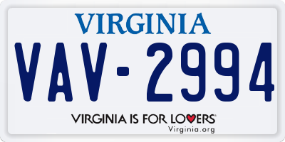 VA license plate VAV2994