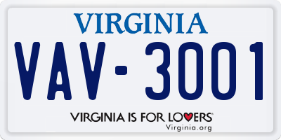 VA license plate VAV3001