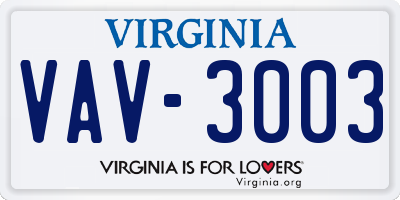 VA license plate VAV3003