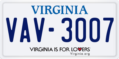 VA license plate VAV3007