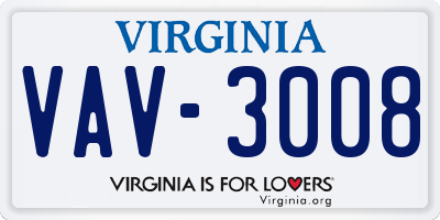 VA license plate VAV3008