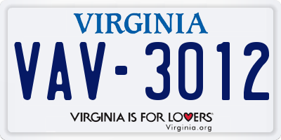 VA license plate VAV3012