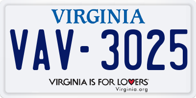 VA license plate VAV3025