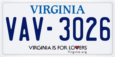 VA license plate VAV3026
