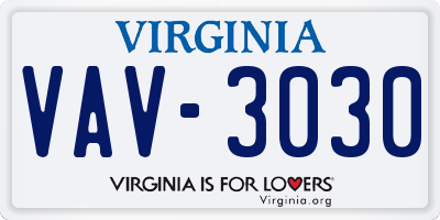 VA license plate VAV3030