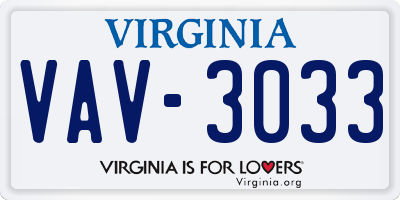 VA license plate VAV3033