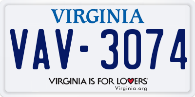 VA license plate VAV3074