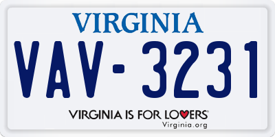 VA license plate VAV3231