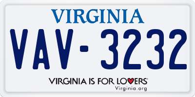 VA license plate VAV3232