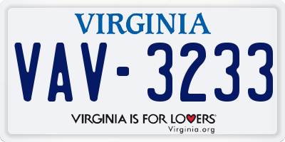 VA license plate VAV3233