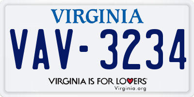 VA license plate VAV3234