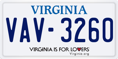 VA license plate VAV3260