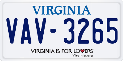 VA license plate VAV3265