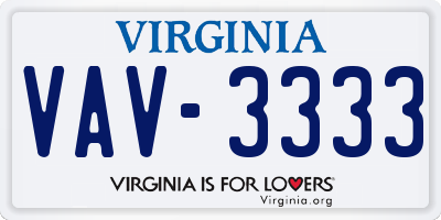 VA license plate VAV3333