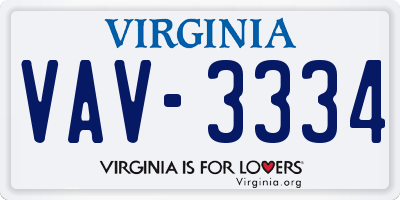 VA license plate VAV3334