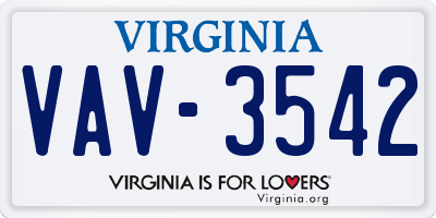 VA license plate VAV3542
