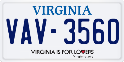 VA license plate VAV3560