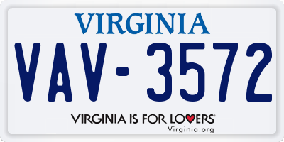VA license plate VAV3572