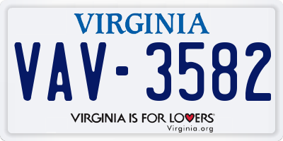 VA license plate VAV3582