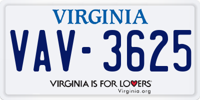 VA license plate VAV3625