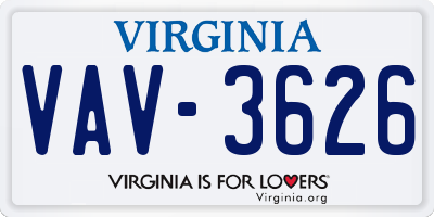 VA license plate VAV3626