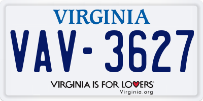 VA license plate VAV3627