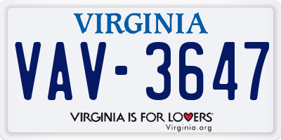 VA license plate VAV3647
