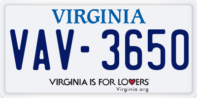 VA license plate VAV3650