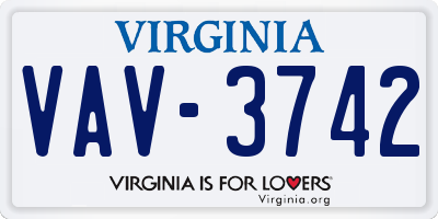 VA license plate VAV3742