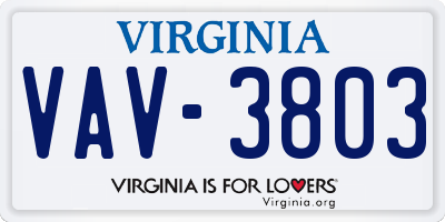 VA license plate VAV3803
