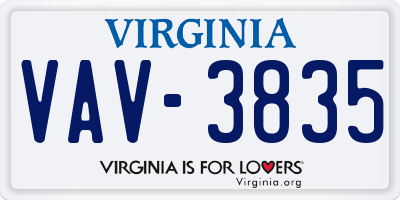 VA license plate VAV3835
