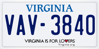 VA license plate VAV3840