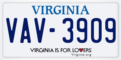 VA license plate VAV3909