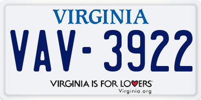 VA license plate VAV3922