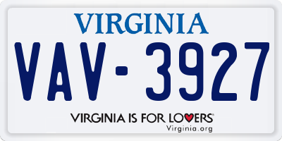VA license plate VAV3927