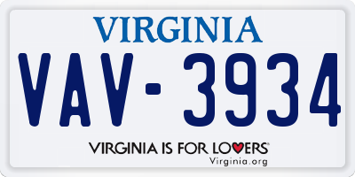 VA license plate VAV3934