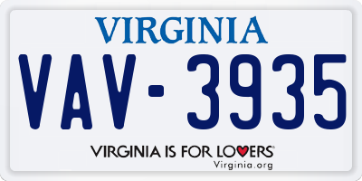VA license plate VAV3935