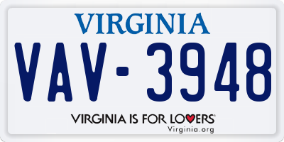 VA license plate VAV3948
