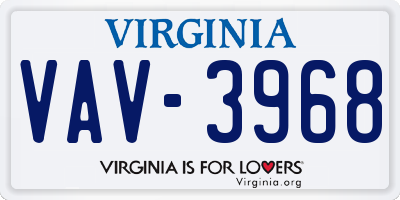VA license plate VAV3968