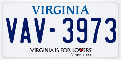 VA license plate VAV3973