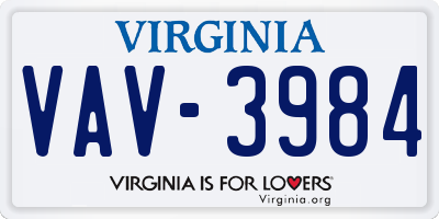 VA license plate VAV3984