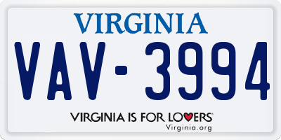 VA license plate VAV3994