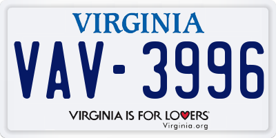 VA license plate VAV3996