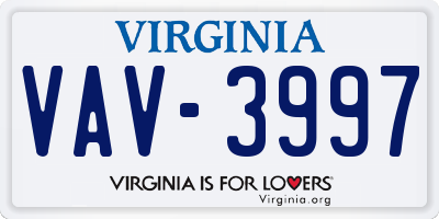 VA license plate VAV3997
