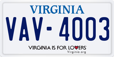 VA license plate VAV4003
