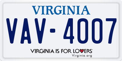 VA license plate VAV4007