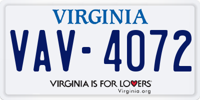 VA license plate VAV4072