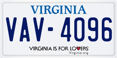 VA license plate VAV4096