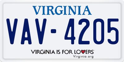 VA license plate VAV4205