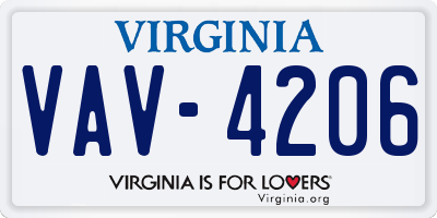 VA license plate VAV4206